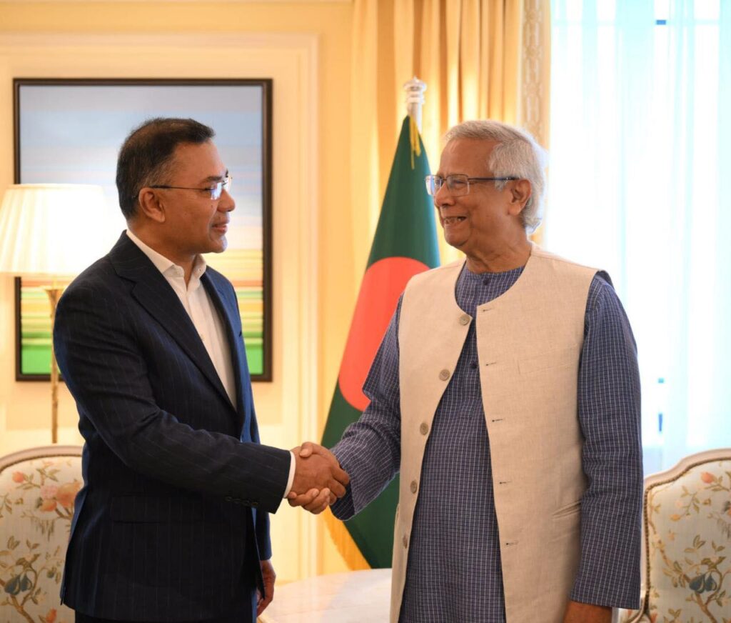 Tarique Rahman Gifts Books and Pen to Professor Yunus
