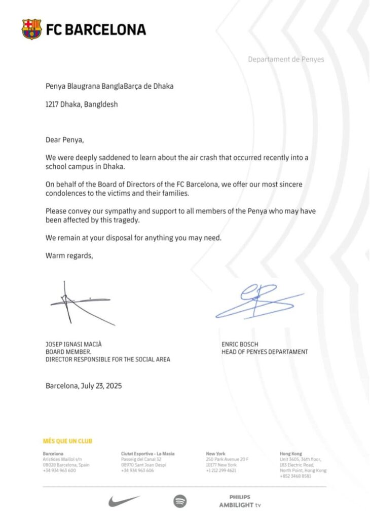 barcelona's letter for bangladesh 